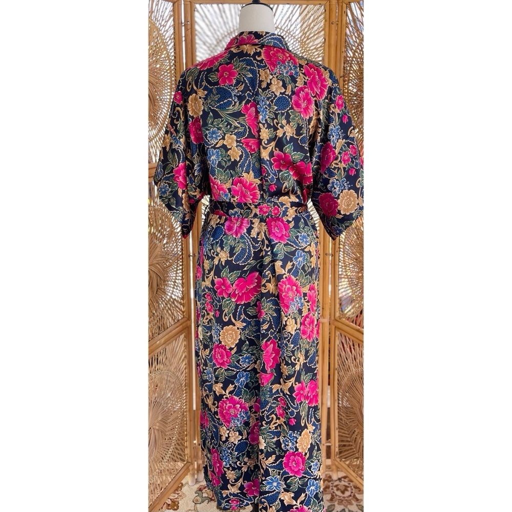 Vintage Cinema Etoile Sexy Silk Pink Floral Flower Print Lingerie Robe - Picture 3 of 8